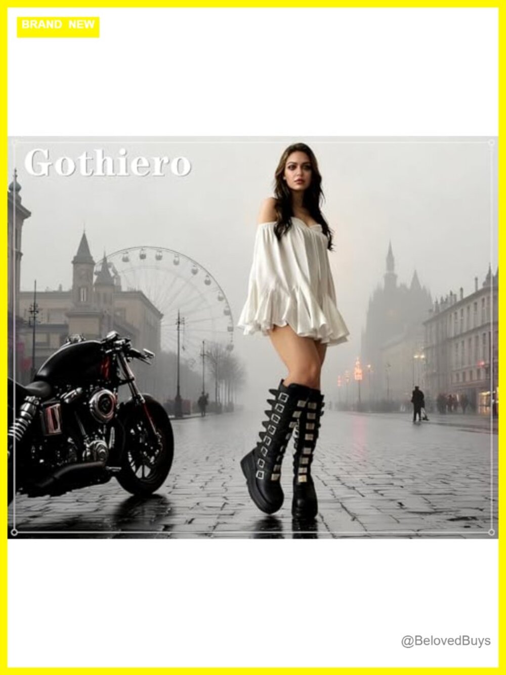 Platform Knee High Boots Chunky Heel Wedge Combat Goth Punk Motorcycle Zip - Picture 4 of 7